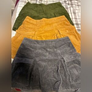 Anthropologie Women's Corduroy Cargo Shorts - Olive, Mustard, Charcoal bundle